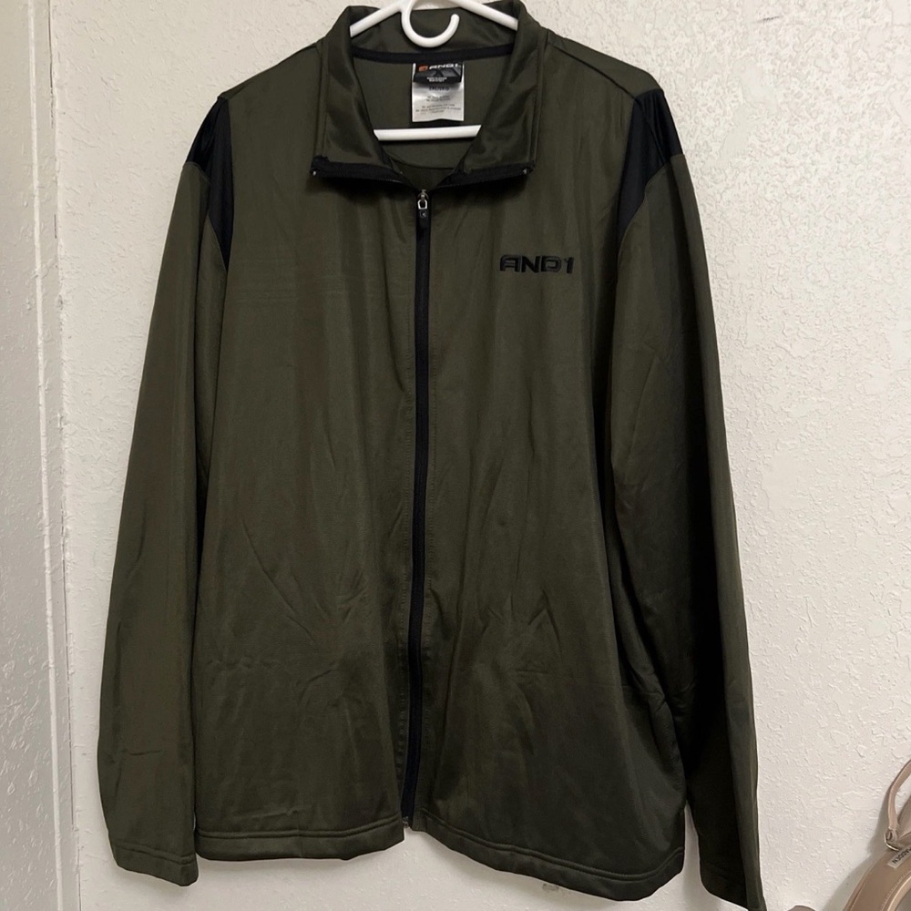 And1 Green & Black Embroidered Full Zip Lightweight Active Jacket Men’s Sz 2X